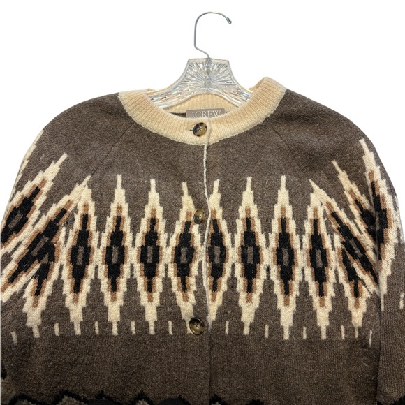 J. Crew Geometric Brown and Cream Cardigan - Picture 8 of 14